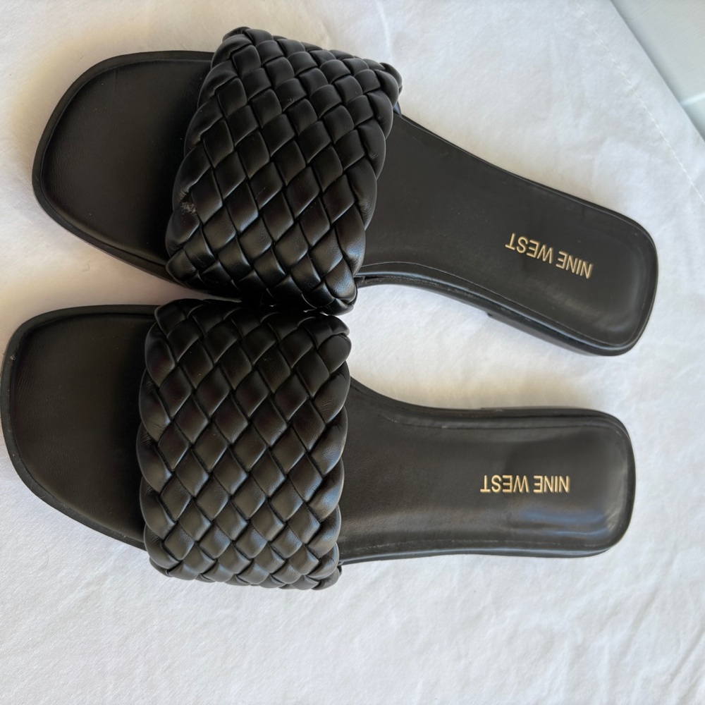 Nine West Black Braided Sandals Slip-on Casual Spring Capsule Classic - Picture 2 of 9